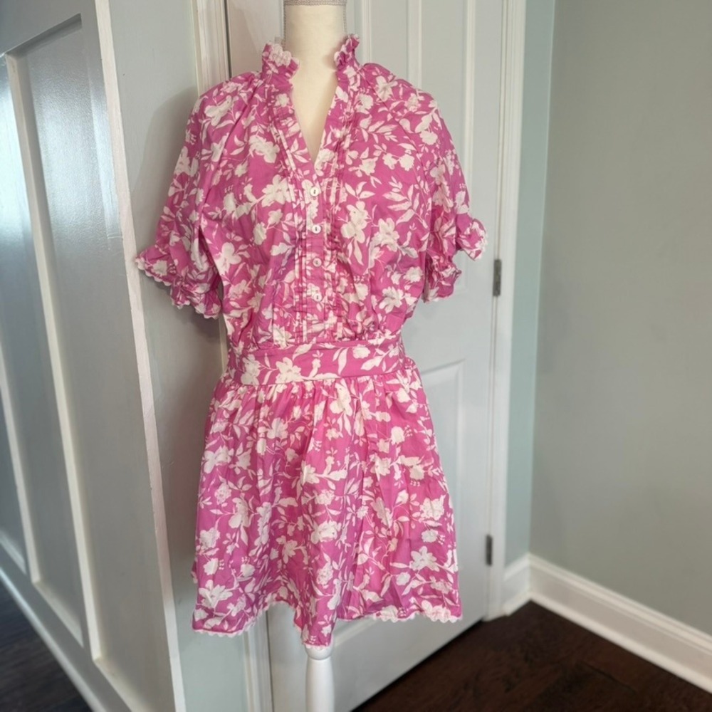 Kourt Drea Pink Floral Mini Dress Ric-Rac Party Spring Summer Large Preppy New